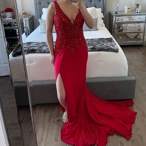 Mac Duggal Red Beaded Dress
